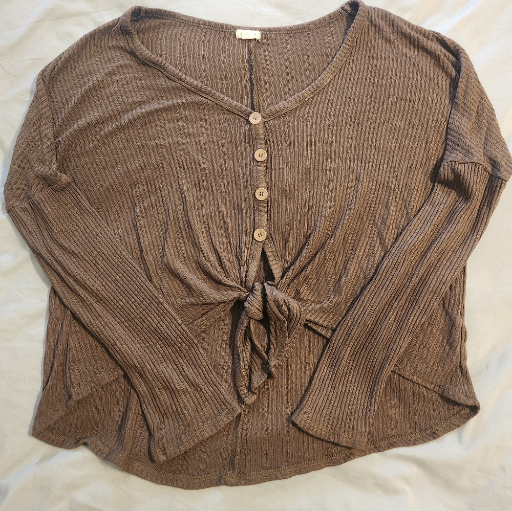GARAGE Ribbed Tie Front Sweater